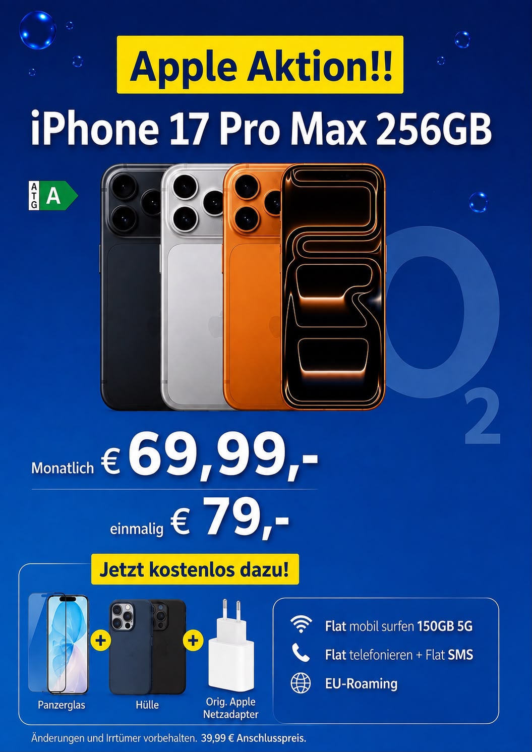 Apple Aktion für das iPhone 17 Pro Max 256 GB ab 69,99 € monatlich