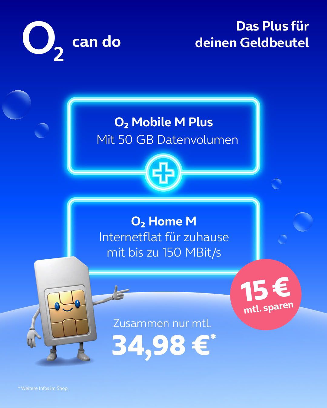 O₂ Kombi-Angebot: O₂ Mobile M Plus und O₂ Home M zusammen ab 34,98 € monatlich – 15 € sparen